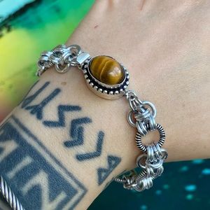 Maille tiger eye bracelet . Handmade maille chain & genuine tiger eye gem clasp